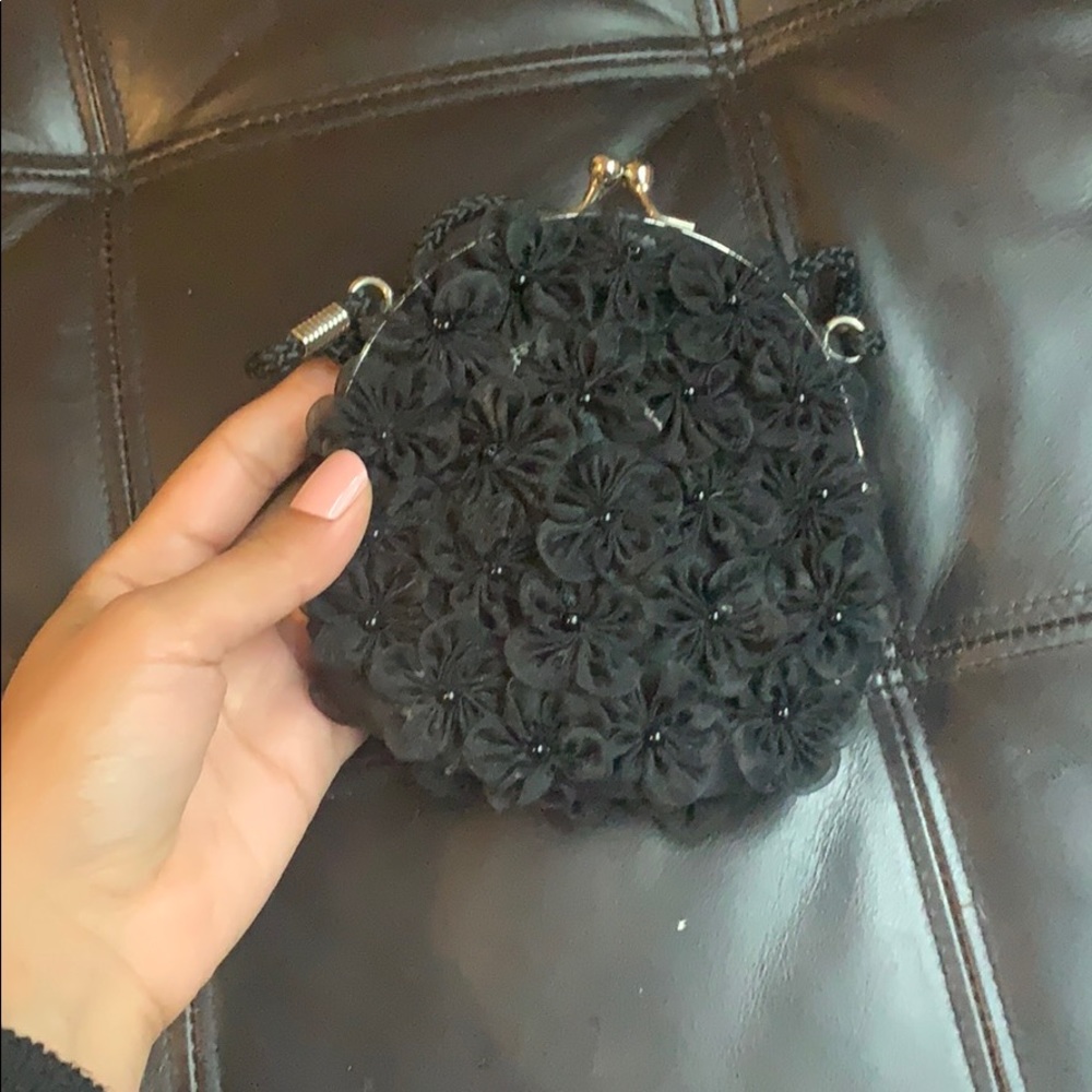 Tiny Black Flowered Shoulder Bag - image 1